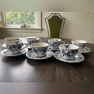Blue Bonnet Harmony House Teacups and Sugar Bowl